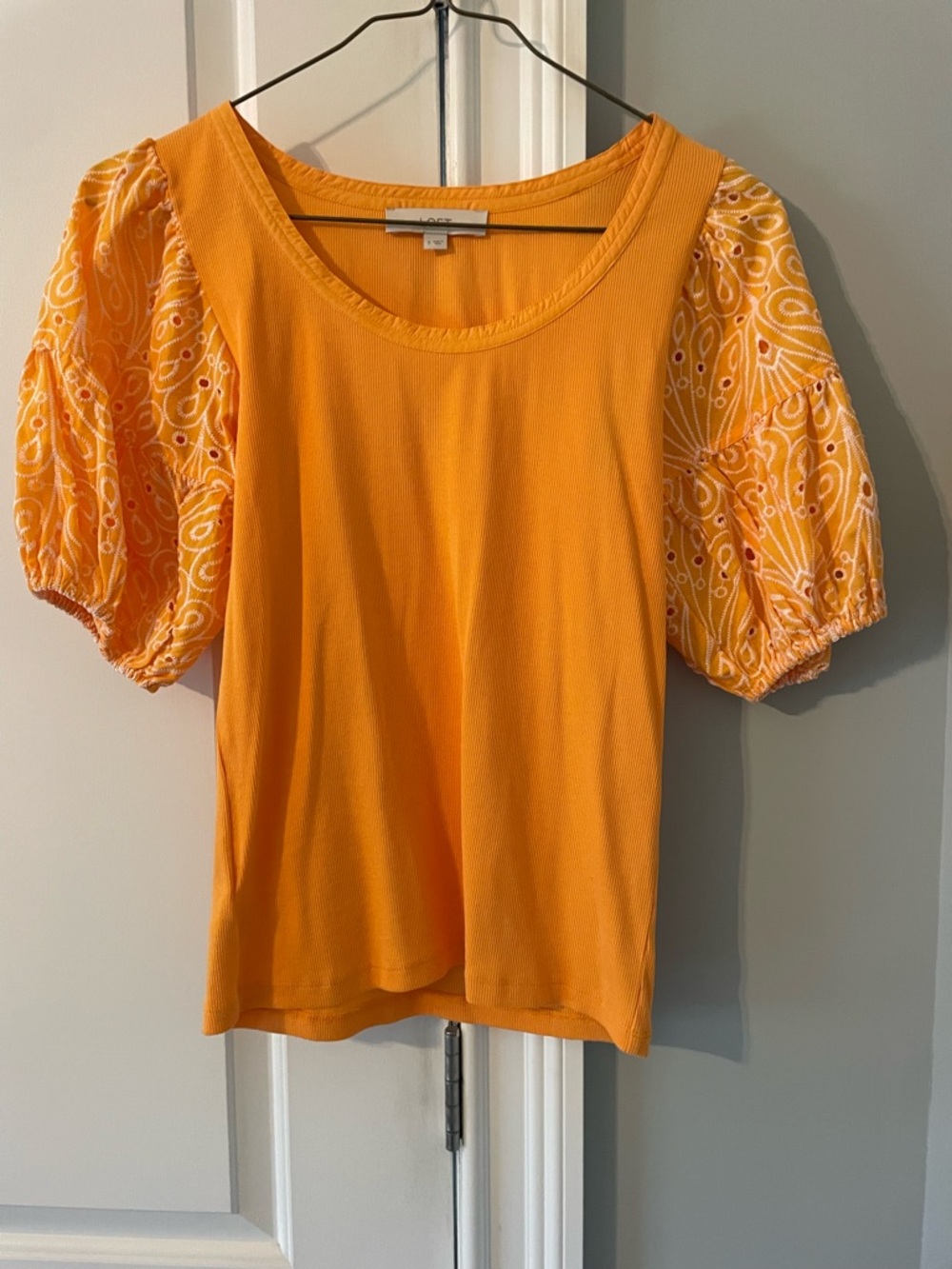 LOFT Bright Orange Puff-Sleeve Scoop Neck Tee